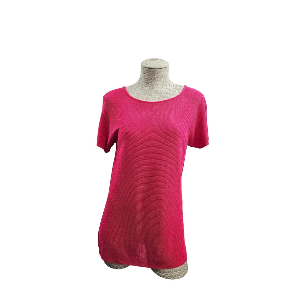Armani Collezioni 10 Knit Top Short Sleeve Boat‎ Neck Hot Pink Mesh Italian $400
